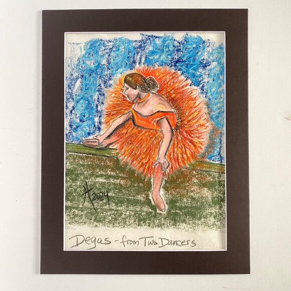 Orange Ballerina Original Handmade Soft Pastel Painting 11x14in Mat Frame Ready - Picture 2 of 5